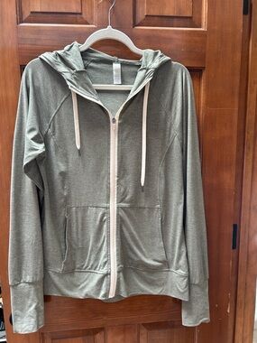 Lightweight Olive Green Zip Hoodie with Drawstrings